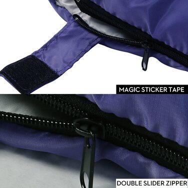 Сплячий мішок SOULOUT 3-4 сезони - Водонепроникний, легкий, 220 x 83 см (фіолетовий, блискавка справа)