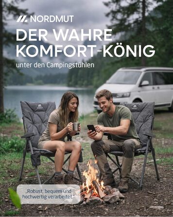 Розкладне кемпінгове крісло NORDMUT Premium з високою спинкою, 4 позиції нахилу, стілець для саду та відпочинку на природі (попелясто-сірий, 2 шт.)