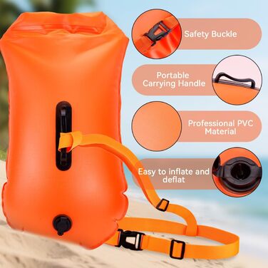 Буя для плавання 28L Schwimmen Boje Schleppschwimmer: Яскрава буя для відкритої води, Dry Bag, водонепроникна, надувна, з ПВХ, для триатлонів, помаранчевого кольору