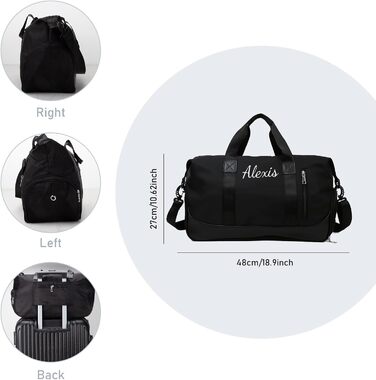 Персоналізована спортивна сумка для залу та подорожей з відділенням для взуття та мокрих речей, жіноча сумка-дафл 35Л (Чорна)