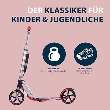 Самокат HUDORA BigWheel 205 алюмінієвий, складаний, для дітей і дорослих, до 100 кг, з регульованою висотою керма та підніжкою