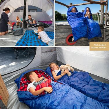 Спальний мішок Skandika Dundee Junior для дітей | Теплий, м'який, водонепроникний, 175 x 70 см, діапазон комфорту 13-3°C, чорно-блакитний в клітинку