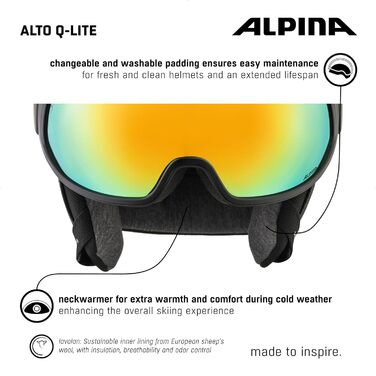 Гірськолижний шолом ALPINA ALTO Q-LITE, захисний, з ударопоглинанням, регульований, з контрастним візором, для дорослих, оливковий матовий, 55-59 см