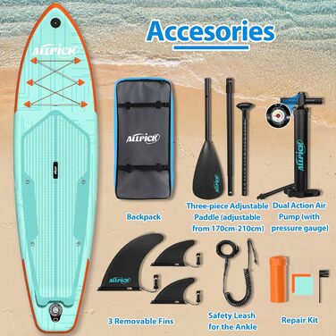 Надувний SUP Борд ALLPICK Premium Set: Комплектація для початківців та професіоналів, 200 кг, з тримачем для камери