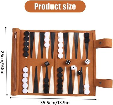 Набір для гри в шашки та нарди JOAASU, 25x35 см, шкіряний, для дорослих та дітей, ідеально для подорожей та кемпінгу