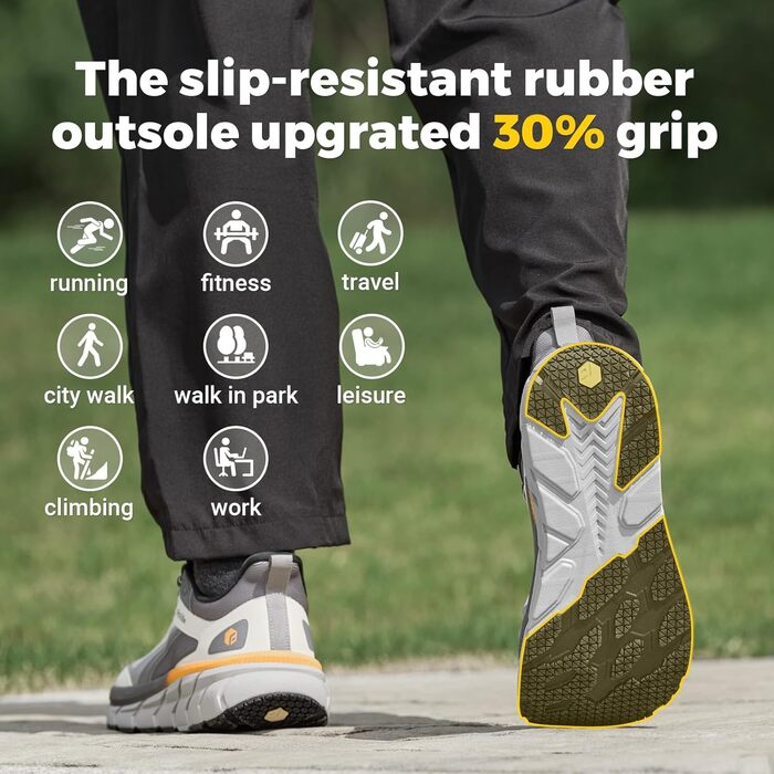 Кросівки для бігу FitVille для чоловіків з широкою колодкою, спортивні, для трейлраннінгу, легкі, для джогінгу та ходьби, розмір 40-50, широка колодка, градієнт сірий/помаранчевий