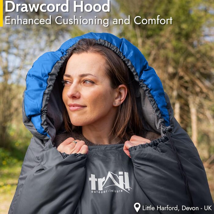 Спальний мішок Trail-Alpin з капюшоном – 250 г, 3-сезонний, легкий, компактний, з компресійним мішком (Червоний/Синій)