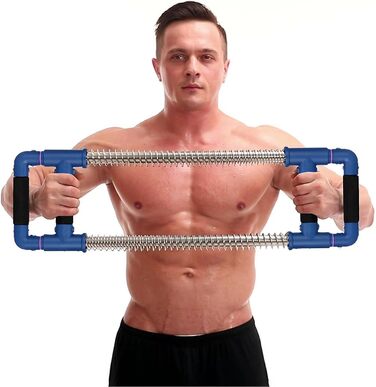 GoFitness Тренажер для жиму на груди 50 кг — силовий тренажер для домашнього спортзалу, еспандер для тренування грудних м'язів, рук, плечей, спини та пресу, синій, для чоловіків, дуже міцний