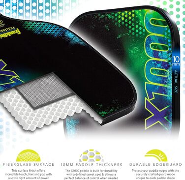 Професійна ракетка для піклболу Franklin Sports X-1000, поліпропіленовий сердечник 8 мм, офіційна USAPA, легка, зелена