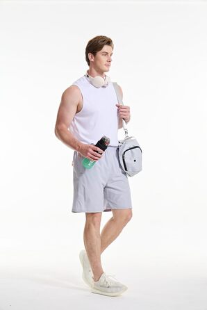 Спортивні шорти Cimic для чоловіків, короткі, з кишенею на блискавці, швидковисихаючі, дихаючі, легкі для спорту та фітнесу (Сріблясто-сірий, XL)