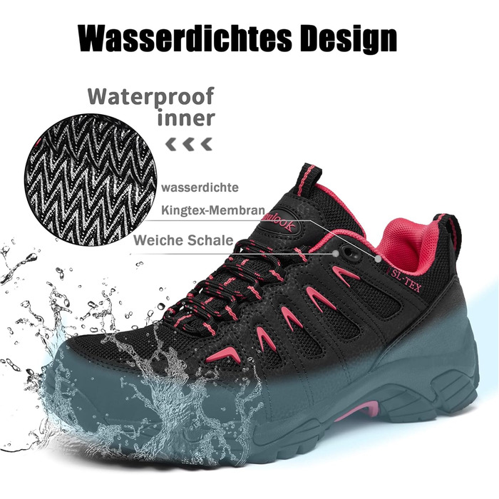 Туфлі для хайкінгу SHULOOK для жінок, водонепроникні, легкі, трекінгові, туристичні, для походів, кемпінгу, риболовлі, чорні, червоні, 38 EU