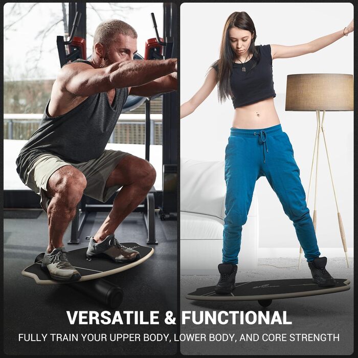 Баланс-борд Sportneer для дорослих – 7-в-1: серфінг, фітнес, реабілітація, координація, з роликом та м'ячем для балансу (жовтий/чорний)