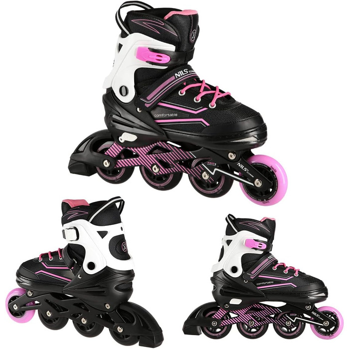 Жіночі роликові ковзани Nils ABEC7, регульовані, для дітей (чорно-рожеві, 39-42)