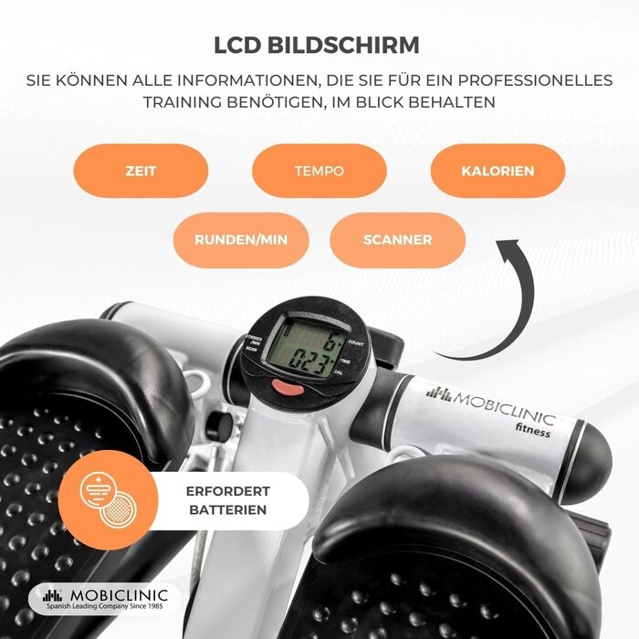 Mobiclinic® Fitness Stepper 2 в 1 Step Plus з тросами, багатофункціональний тренажер для дому, LCD дисплей, навантаження до 100 кг, регулювання опору