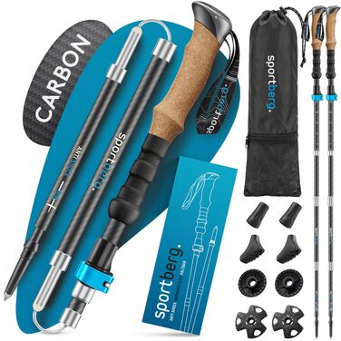 Складані телескопічні палиці для скандинавської ходьби та хайкінгу з карбону з корковими ручками, регульовані за висотою, унісекс