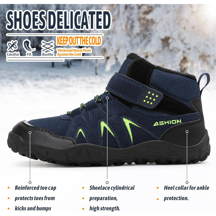 Дитячі зимові черевики Littleplum для хлопчиків, зимові шкарпетки-черевики, теплі, з підкладкою, для снігу, трекінгові (39 EU, B, темно-синій)