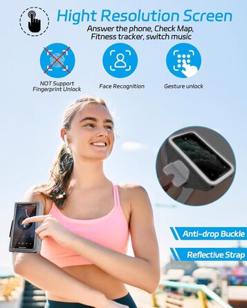 Чохол-тримач для телефону на руку Razobws для бігу з кишенею для навушників, сумісний з iPhone 17 16 15 14 13 12 11 Pro Max, Galaxy S24 S23 Ultra, чорний/сірий (до 6.8 дюймів)