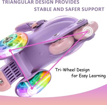 Роликові ковзани ERNAN для дітей, регульовані, для дівчаток та хлопчиків, безпечні, з великими колесами (фіолетовий)