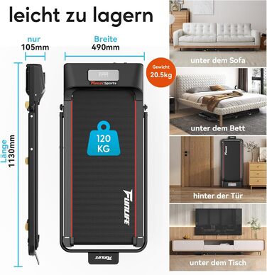 Біговий доріжка для дому та офісу, складний Walking Pad та стіл-біговий доріжка 3-в-1, тихий та компактний, з пультом дистанційного керування та амортизацією, Desk Treadmill, 1–8 км/год, FunLife F1 Blue