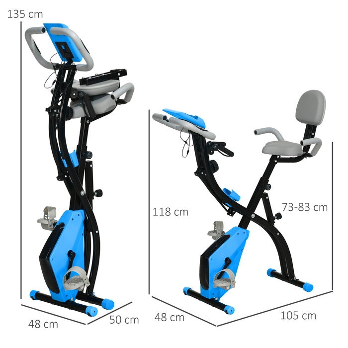 Велотренажер HOMCOM X-Bike 2-в-1 з РК-дисплеєм Складаний тример велосипеда 8-рівневий магнітний опір і натяг мотузка 97x51x115 см