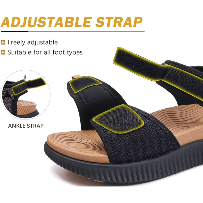 Зручні трекінгові сандалії KuaiLu для жінок: ортопедичні, для плоскостопія, піші прогулянки, літо, відкриті пальці, регульовані, чорний, коричневий