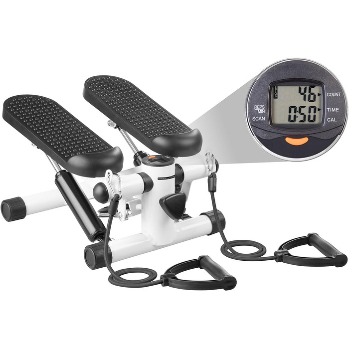 Еліптичний тренажер PEARL Sports Mini-Stepper з комп'ютером, дисплеєм та гумовими стрічками, до 100 кг. Для дому, фітнесу, пресування живота