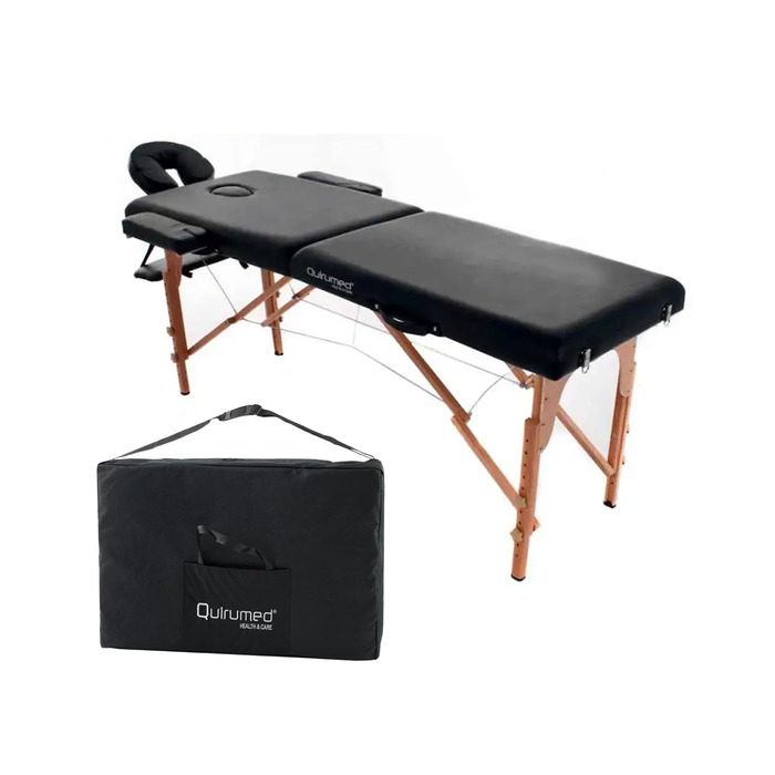 Складаний масажний стіл Quirmed, чорний, 194 x 70 см, з регулюванням висоти, для фізіотерапії та масажу, з штучною шкірою, для 2 осіб