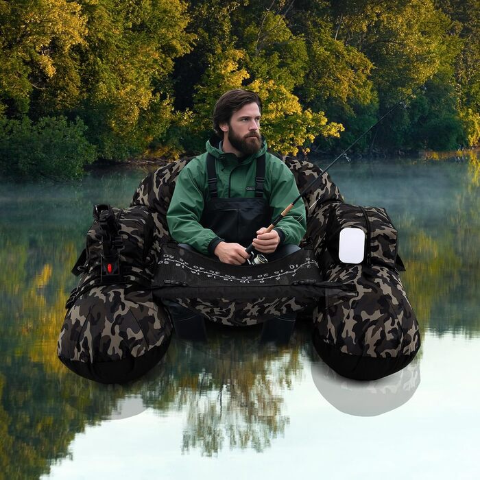 COSTWAY Belly Boot - надувне рибальське сидіння для лову риби, зелений (камуфляж)