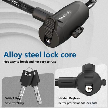 Надійне велосипедне замкове тросик 120 см, 12 мм, чорний. Захист від крадіжки для велосипеда, триколісного велосипеда, мотоцикла, скутера. 2 ключі, високий рівень безпеки.