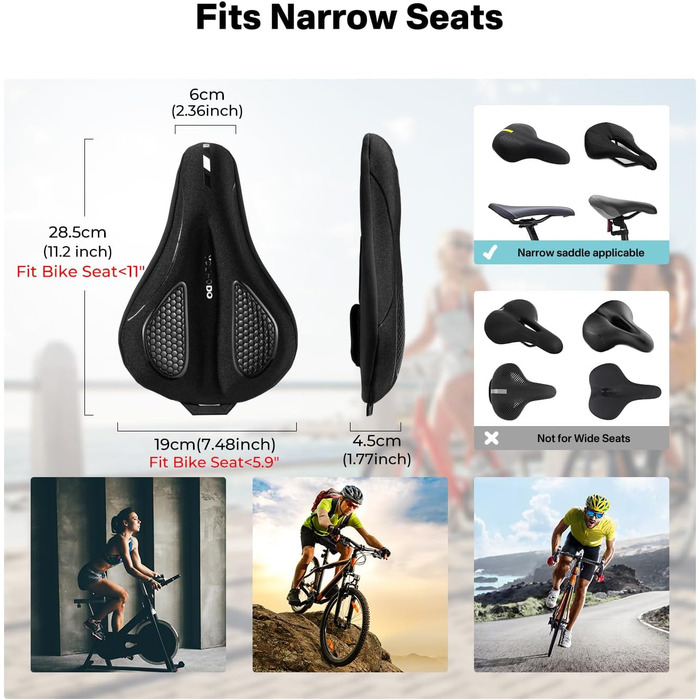 Накидка на сидіння велосипедне, ергономічна гелева підкладка, м'яка та зручна, з дощем. Підходить для жінок та чоловіків, чорна, вузька