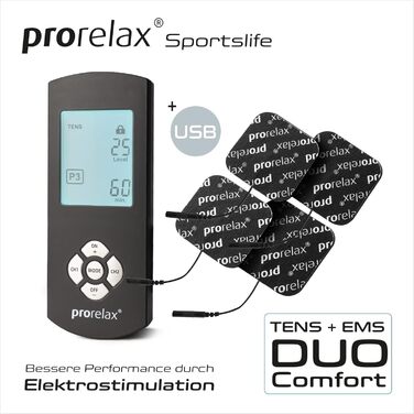 Prorelax TENS/EMS Duo Comfort Blackline: електростимулятор для м'язів та зняття болю | 2 терапії в одному пристрої, великий дисплей