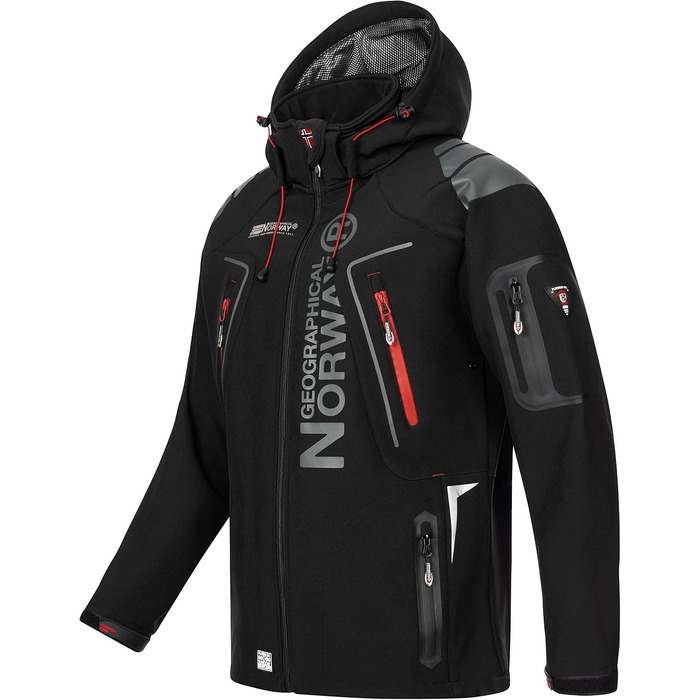 Чоловіча куртка Softshell Geographical Norway Outdoor — водовідштовхуюча функціональна куртка та шапка Beanie urbandreamz, чорна, розмір XXL