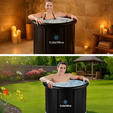 Ейстон 300L – Складана діжка для крижаних ванн для дому та відпочинку – Портативна діжка для відновлення – Кругле чавурне бак з Оксфорду та ПВХ – Діжка для крижаного занурення для спортсменів