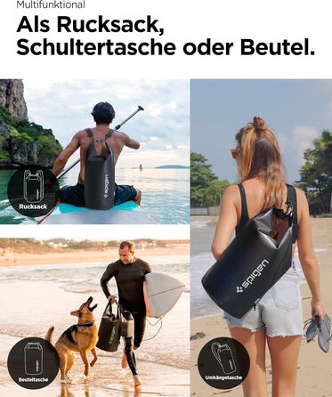Набір водонепроникних сумок Spigen Dry Bag Set [Aqua Shield] 20L+21L - для пляжу, плавання, кемпінгу, каякінгу, човнів - чорний