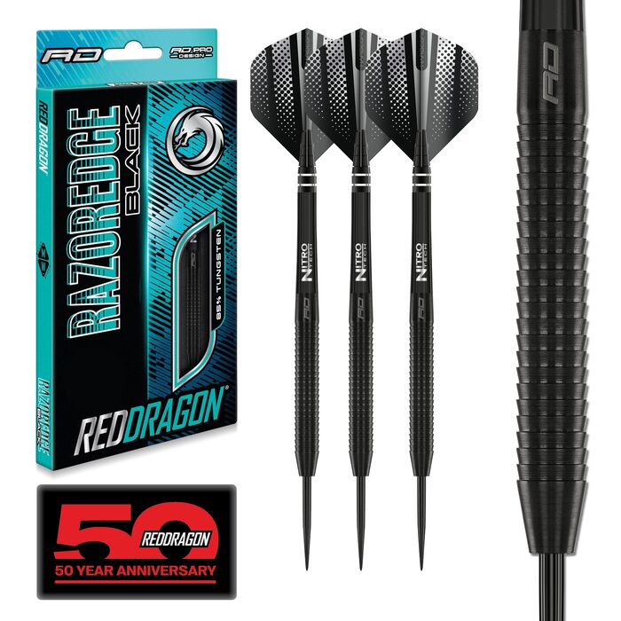 Дарти сталеві Red Dragon Razor Edge Black 23г з пір'ям та стеблами (Тунгстен, професійні)
