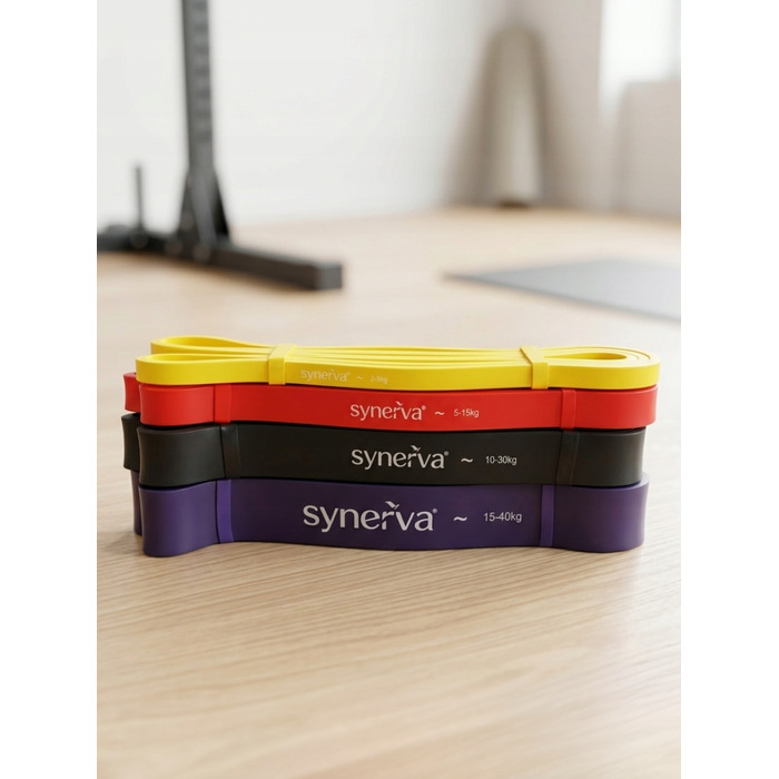 Набір з 4 фітнес-резинок Power Band для підтягувань та кросфіту Synerva + eBook