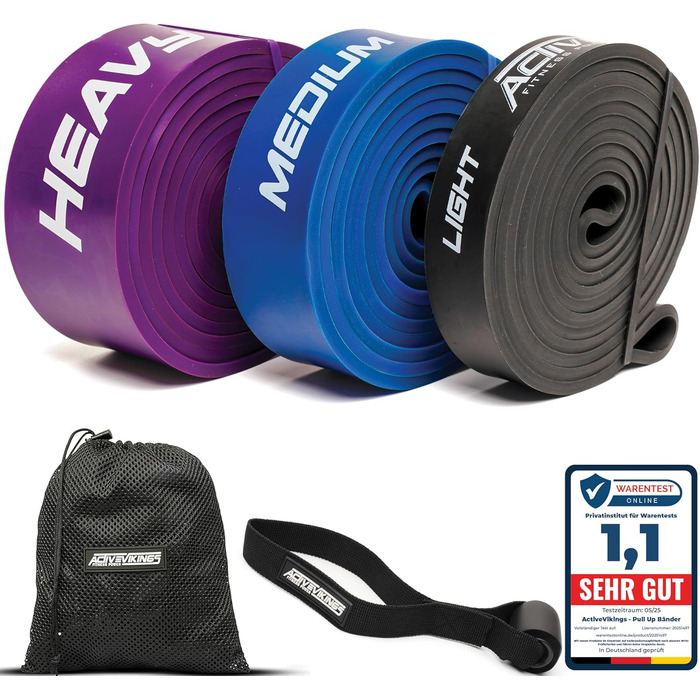 Фітнес-гумки для фітнесу та калістеніки: набір або окремо з сумкою, дверним анкером та інструкцією – ідеально для дому та спортзалу (червоний, чорний, синій)