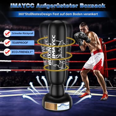 Стійка боксерська груша IMAYCC 180 см з ПВХ, для дорослих і дітей, з боксерськими рукавичками PU, для тайського боксу, тхеквондо, MMA, фітнесу