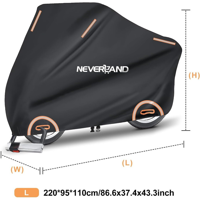Мотоциклетний накид NEVERAND - захист від сонця та води, 210D Oxford, 220x95x110 см (Чорний, XL)