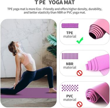 Килимок для йоги та фітнесу Narwhal, протиковзкий еко-мат з TPE для пілатесу та тренувань з ременем для перенесення, 183 x 61 x 0.6 см, лілово-рожевий