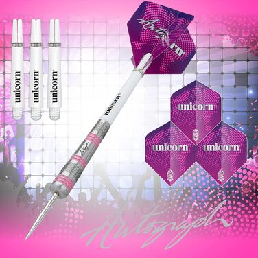 Дартс-набір Unicorn із сталевим наконечником, автограф-серія, 80% вольфрамові рожеві дротики, 19–30 г