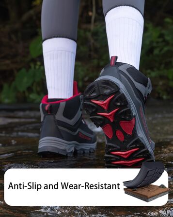 Туфлі для хайкінгу/трекінгу чоловічі та жіночі, водонепроникні, легкі, 37-46 EU, чорно-червоні, середньої висоти