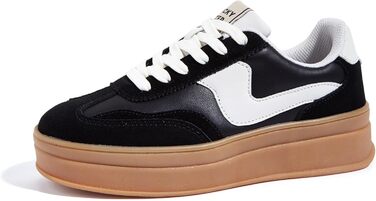 Жіночі кросівки на платформі LUCKY STEP – модні масивні кросівки, зручні шнурівки для повсякденного носіння та прогулянок з прошитими деталями, чорно-білі, 38 EU