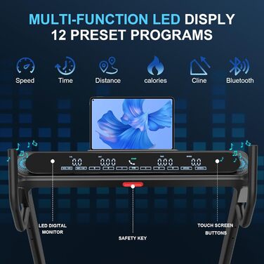 Бігова доріжка для дому Laufband 4.5 к.с., до 16 км/год, складний, Bluetooth, до 150 кг – професійна, чорна