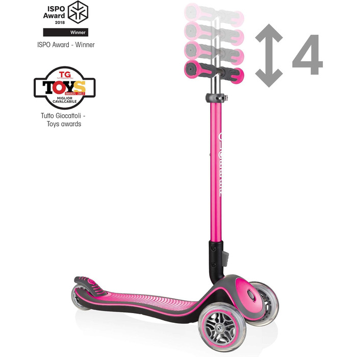 Самокат GLOBBER Elite Roller для дітей від 3 років, 3-колісний, з LED-підсвічуванням рожевого кольору, регульована висота, підшипники ABEC 5