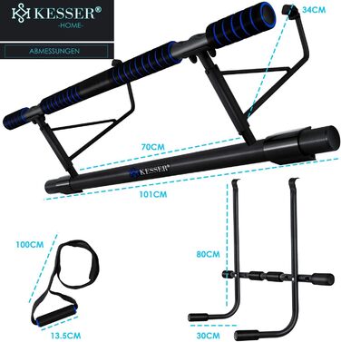 KESSER 4-в-1 Турнік преміум з DIP-станцією та Power Ropes, складаний турнік для дверей, без свердління, для дому та Crossfit