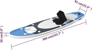 Надувна SUP-дошка vidaXL для дорослих, комплект, 360x81x10 см, морський синій, серфборд для стоячого веслування з веслом