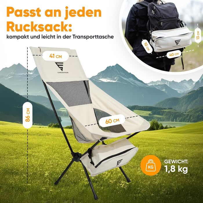 Крісло туристичне SCHNEIDERFREUDE EasyFold Pro – преміум якість, складне, зручне, стабільне, з вентиляцією спинки – для кемпінгу, саду, риболовлі та відпочинку на природі