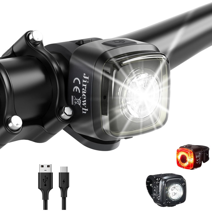 Набір LED-фаро для велосипеда, сертифікований StVZO, 600mAh, зарядка Type-C, передній + задній ліхтар, водонепроникність IPX5