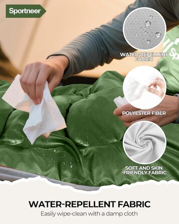 Сплячий мішок Outdoor Sportneer для дорослих та дітей - легкий спальний мішок для кемпінгу, піших прогулянок, 220x80 см, зелений + світло-зелений